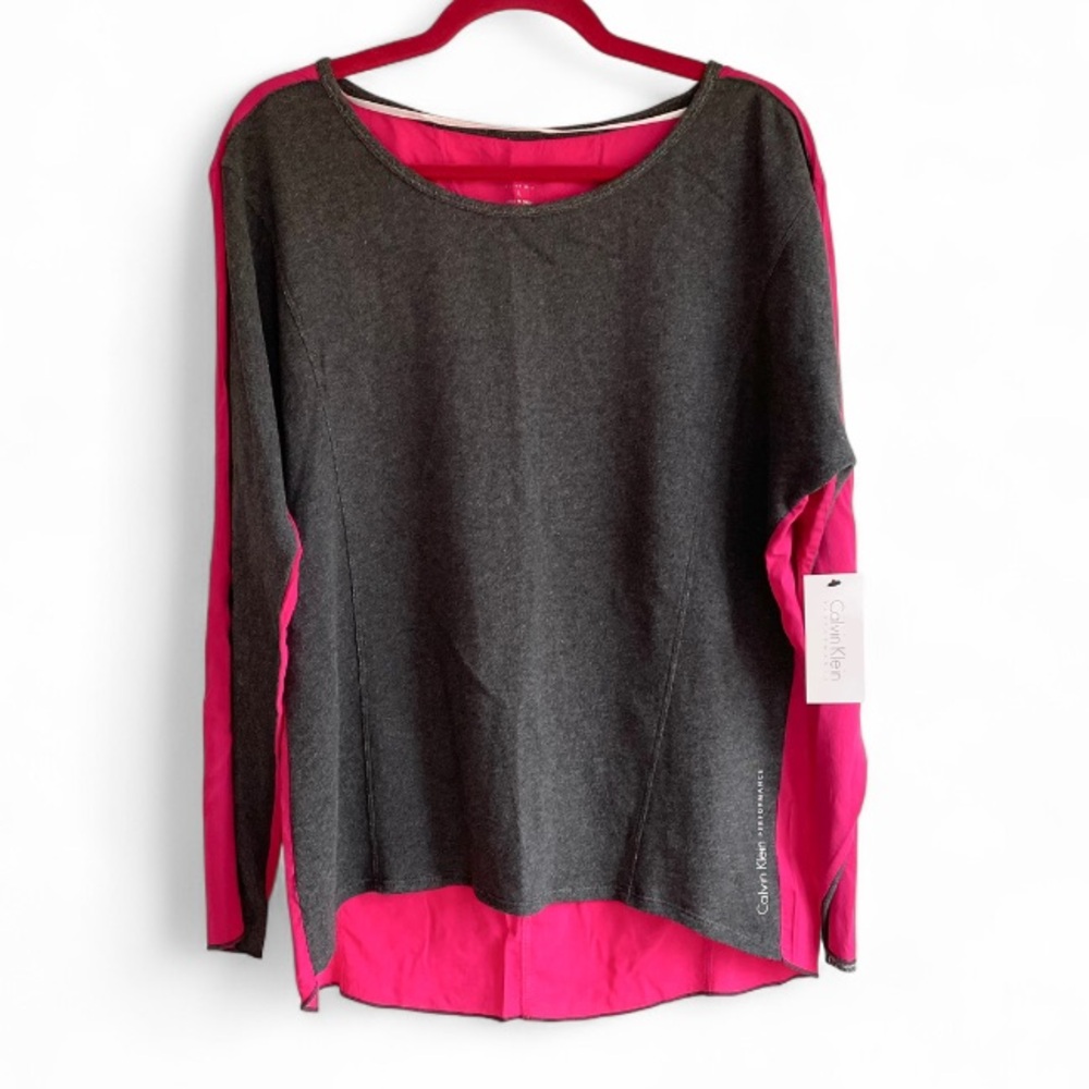 NWT Calvin Klein Performance Gray and Pink Long Sleeve Top Size L